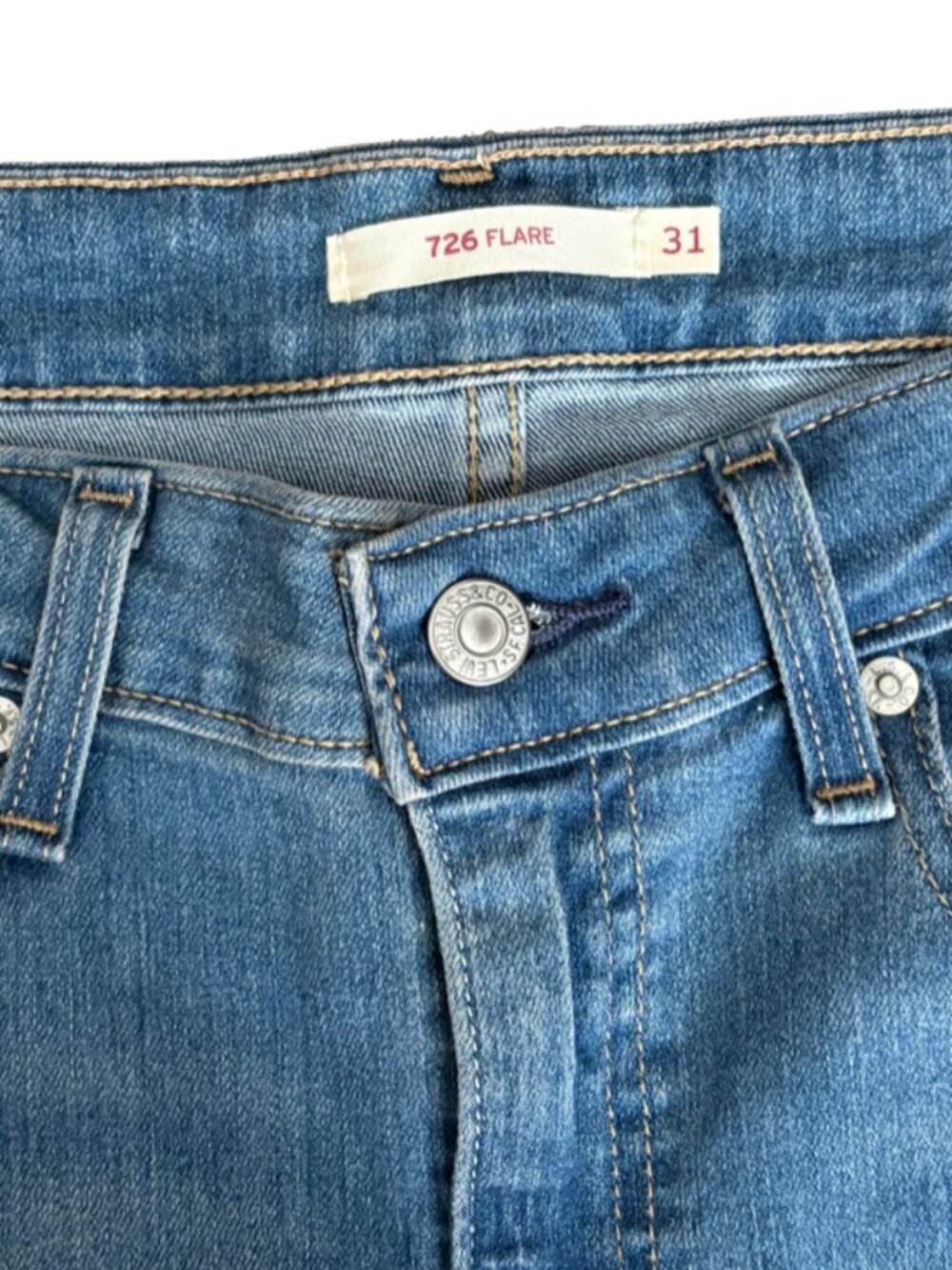 Levis womens jeans size 31 high rise flare blue medium wash stretch 726 - Picture 3 of 13